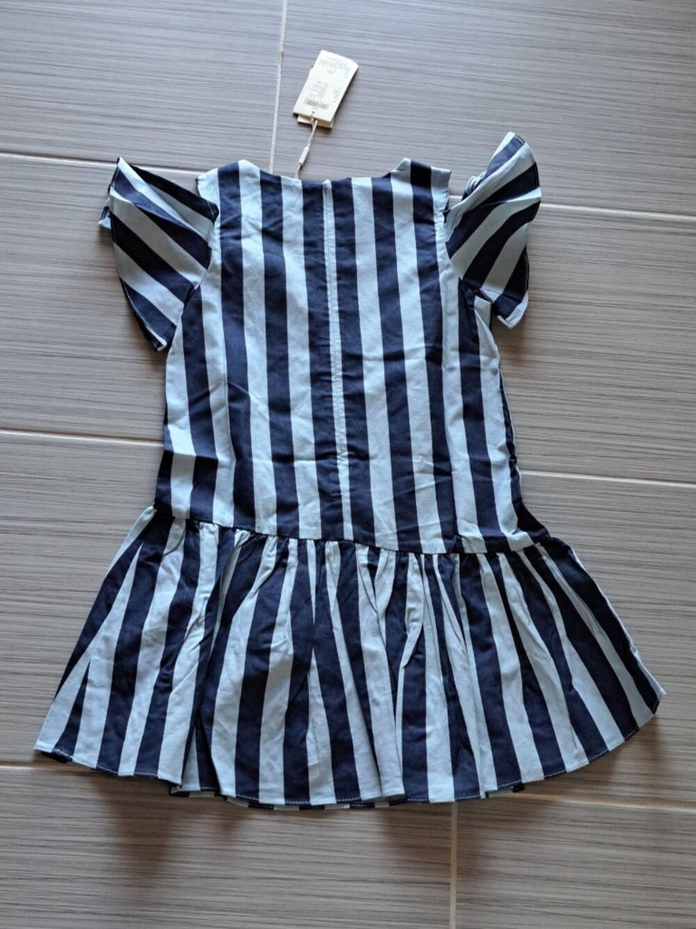 New Dave & Bella Kids Flax Cotton Striped Ruffle Sleeve Dress Blue Girls Size 6 - Picture 5 of 8